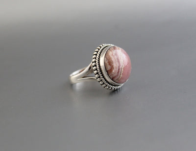 Rhodochrosite Ring, 925 Sterling Silver, Statement Ring, Pink Gemstone Ring, Natural Gemstone, Organic Ring
