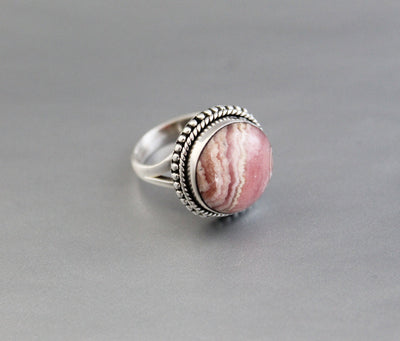 Rhodochrosite Ring, 925 Sterling Silver, Statement Ring, Pink Gemstone Ring, Natural Gemstone, Organic Ring