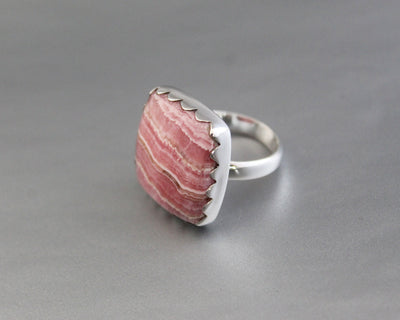 Rhodochrosite Ring, Large Gemstone Ring, Handmade Ring, 925 Sterling Silver, Pink Gemstone Ring, Boho Rings, February Birthstone, Organic