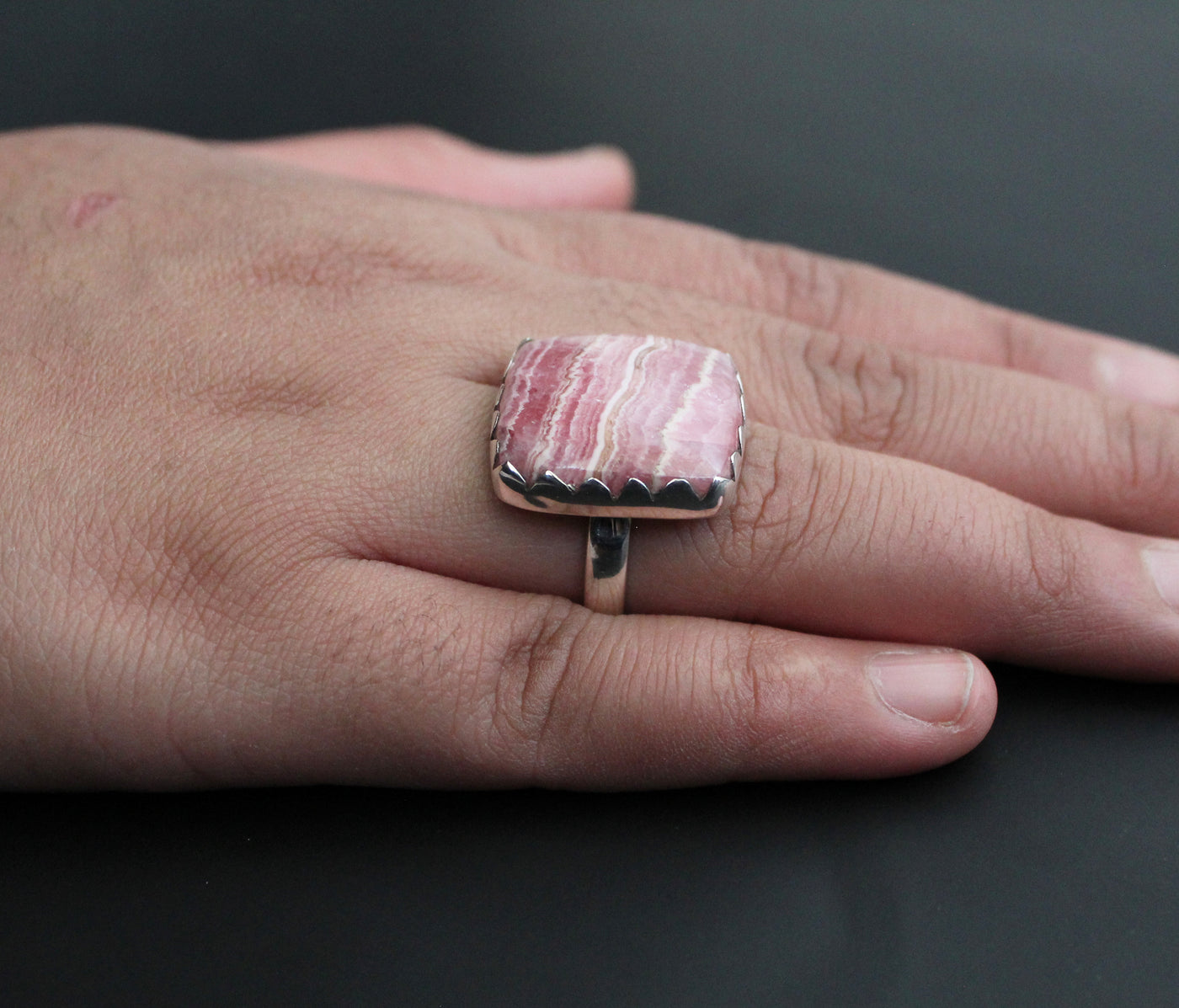 Rhodochrosite Ring, Large Gemstone Ring, Handmade Ring, 925 Sterling Silver, Pink Gemstone Ring, Boho Rings, February Birthstone, Organic