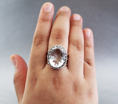 Natural Crystal Ring, Everyday Ring, Engagement Ring, Statement Ring,Healing Clear Quartz Ring, 92.5 Sterling Silver Ring,Rock Crystal Ring