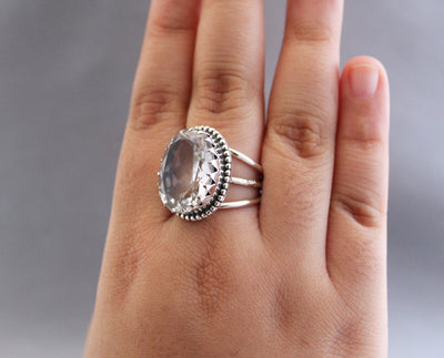 Natural Crystal Ring, Everyday Ring, Engagement Ring, Statement Ring,Healing Clear Quartz Ring, 92.5 Sterling Silver Ring,Rock Crystal Ring