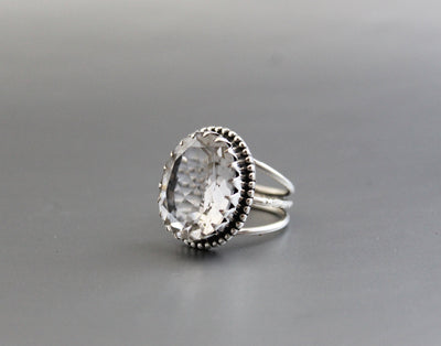 Natural Crystal Ring, Everyday Ring, Engagement Ring, Statement Ring,Healing Clear Quartz Ring, 92.5 Sterling Silver Ring,Rock Crystal Ring