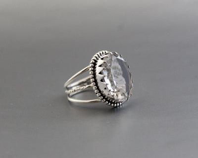 Natural Crystal Ring, Everyday Ring, Engagement Ring, Statement Ring,Healing Clear Quartz Ring, 92.5 Sterling Silver Ring,Rock Crystal Ring