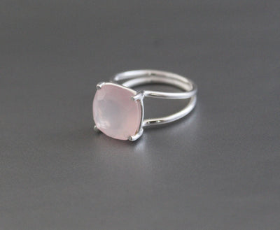 Pink Quartz Ring, Rose Quartz Ring, Pink Gemstone Ring, Sterling Silver Ring, Simple Rings,