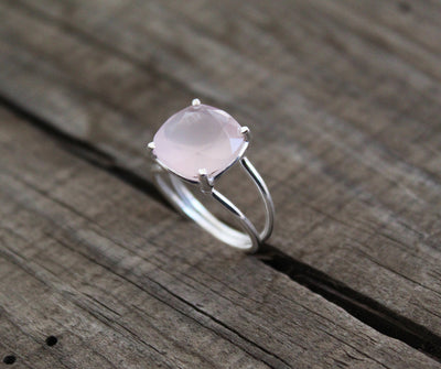 Pink Quartz Ring, Rose Quartz Ring, Pink Gemstone Ring, Sterling Silver Ring, Simple Rings,