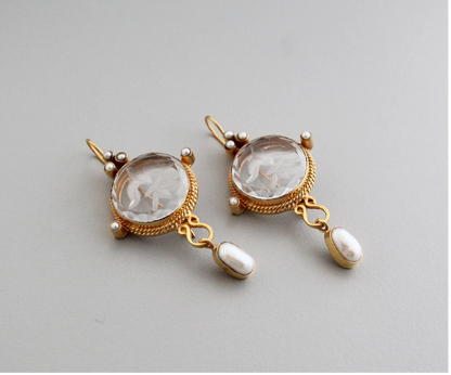 Clear Crystal Intaglio Earrings, Intaglio Crystal Earrings, Vintage Earrings, Handcrafted Intaglio Jewelry, Antique Jewelry,Gemstone Jewelry