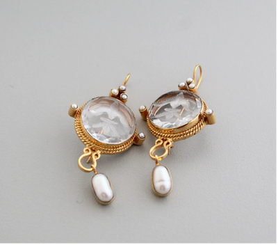 Clear Crystal Intaglio Earrings, Intaglio Crystal Earrings, Vintage Earrings, Handcrafted Intaglio Jewelry, Antique Jewelry,Gemstone Jewelry