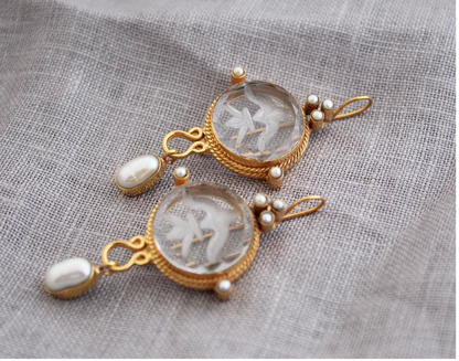 Clear Crystal Intaglio Earrings, Intaglio Crystal Earrings, Vintage Earrings, Handcrafted Intaglio Jewelry, Antique Jewelry,Gemstone Jewelry