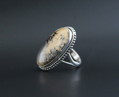 Tiger Dendrite Ring, 925 Sterling Silver, Natural Tiger Dendrite Agate Jewelry, Hippie Ring, Agate Jewelry, jasper ring, Large Silver Rings