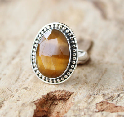 Tigers Eye Gemstone Ring, Handmade Jewelry, 925 Sterling Silver Ring, Statement Ring , July Birthstone , Natural, Boho Ring, Organic
