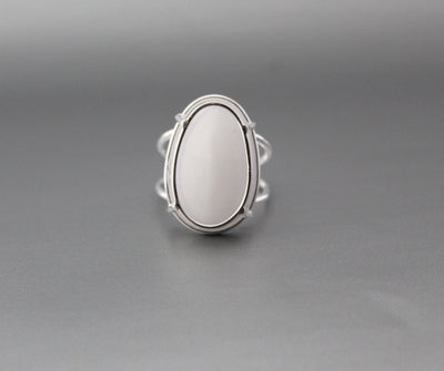 White Agate Ring, White Stone Ring, Gemstone Ring, Stackable Solitaire Ring, Sterling Silver 925, Statement, White stone, Organic , Boho