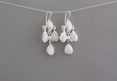 White Agate Gemstone Drop Earrings, Dangle Earrings, Simple Stone Earrings, Holiday Gift For Her, Bridal Jewelry, Vintage Jewelry