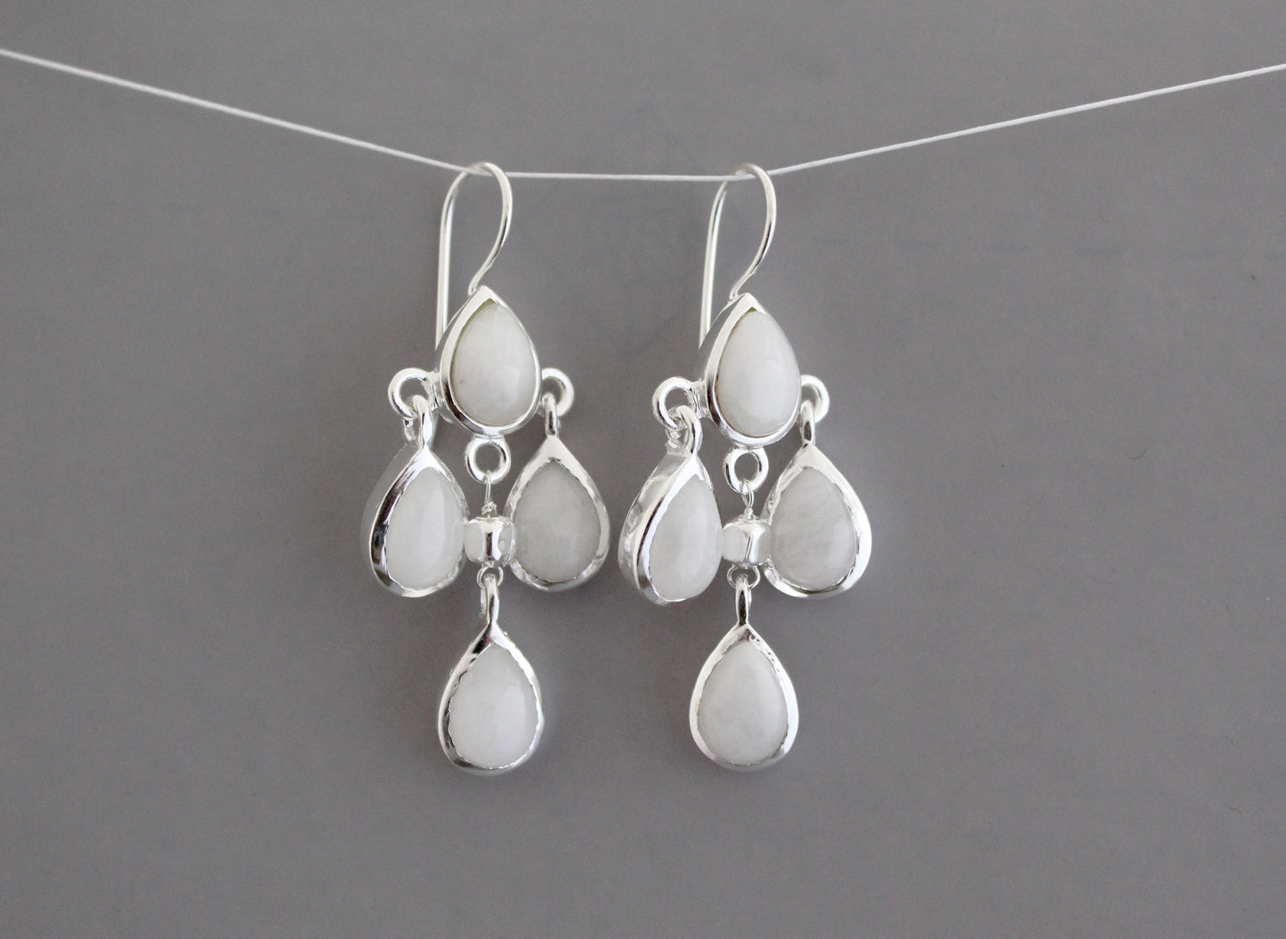 White Agate Gemstone Drop Earrings, Dangle Earrings, Simple Stone Earrings, Holiday Gift For Her, Bridal Jewelry, Vintage Jewelry