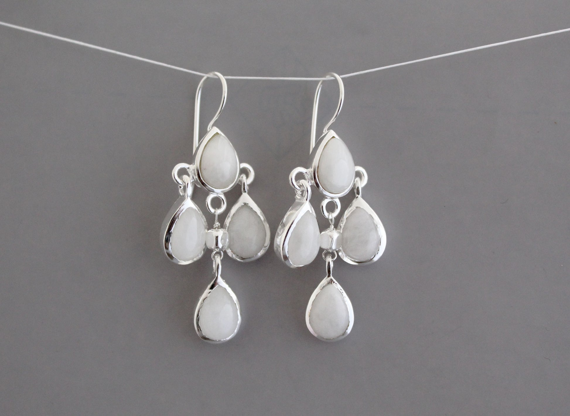 White Agate Gemstone Drop Earrings, Dangle Earrings, Simple Stone Earrings, Holiday Gift For Her, Bridal Jewelry, Vintage Jewelry