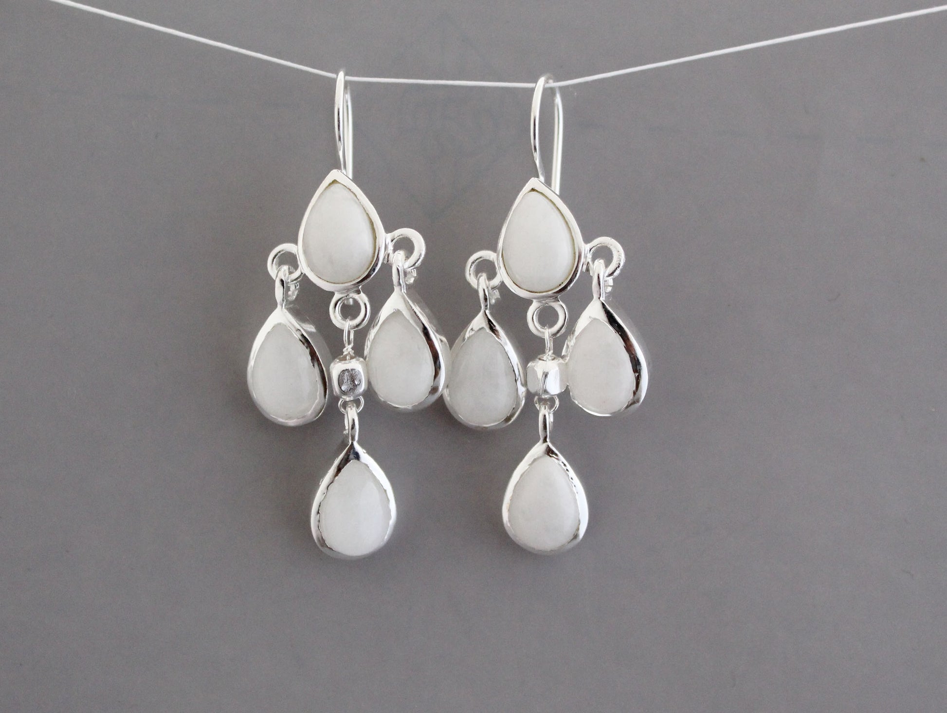 White Agate Gemstone Drop Earrings, Dangle Earrings, Simple Stone Earrings, Holiday Gift For Her, Bridal Jewelry, Vintage Jewelry