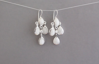 White Agate Gemstone Drop Earrings, Dangle Earrings, Simple Stone Earrings, Holiday Gift For Her, Bridal Jewelry, Vintage Jewelry