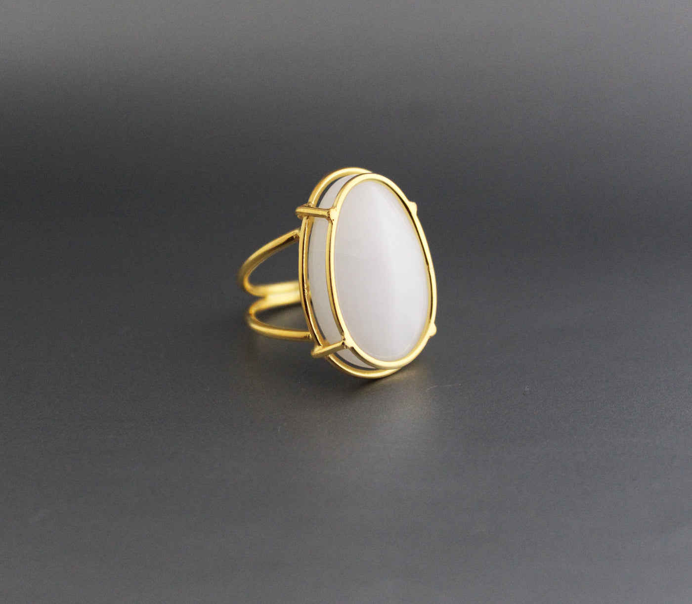 White Agate Ring, White Stone Ring, 18 K Gold Ring, Gemstone Ring, Stackable Solitaire Ring, Sterling Silver 925, Statement, Organic , Boho