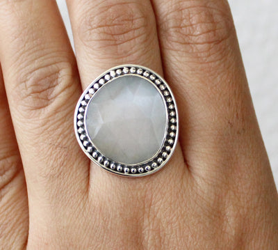 White Moonstone Ring, Handmade Gemstone Ring, 925 Sterling Silver, Large Statement Rings, June Birthstone, Organic, Gift For Her, Bridesmaid