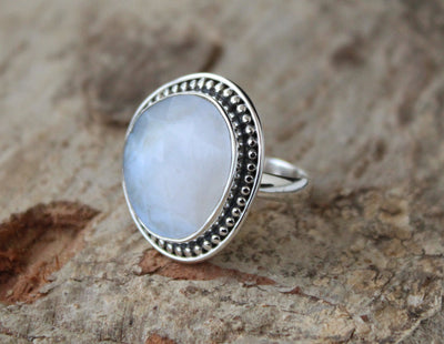 White Moonstone Ring, Handmade Gemstone Ring, 925 Sterling Silver, Large Statement Rings, June Birthstone, Organic, Gift For Her, Bridesmaid
