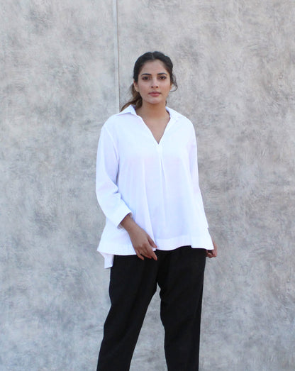 Women's linen blouse white Linen collar shirt, T-shirt in 3/4 sleeves Linen Shirt Blouse, Collared Shirt Top, Casual Top ,Linen Summer Trend, Handmade in India