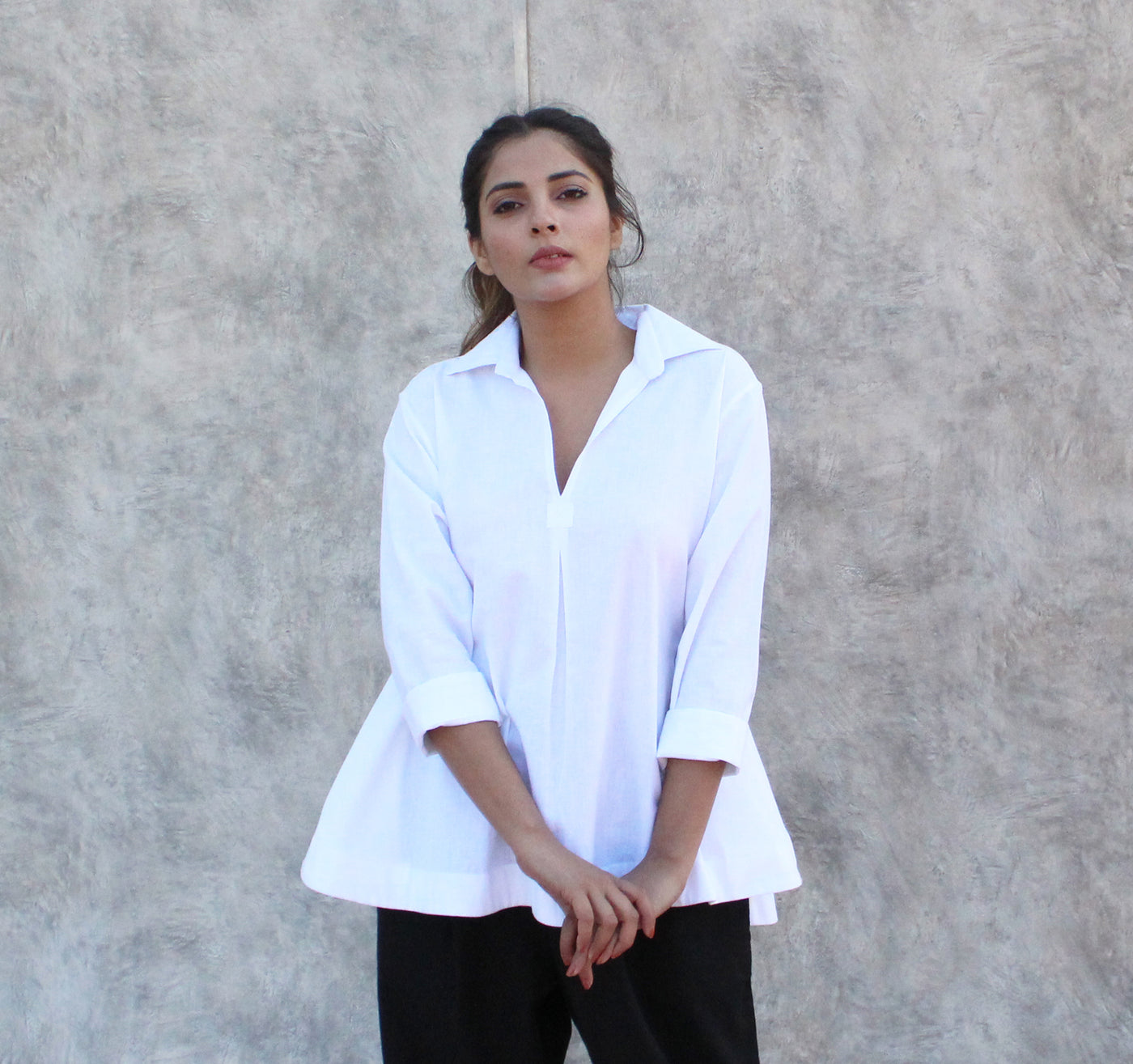 Women's linen blouse white Linen collar shirt, T-shirt in 3/4 sleeves Linen Shirt Blouse, Collared Shirt Top, Casual Top ,Linen Summer Trend, Handmade in India