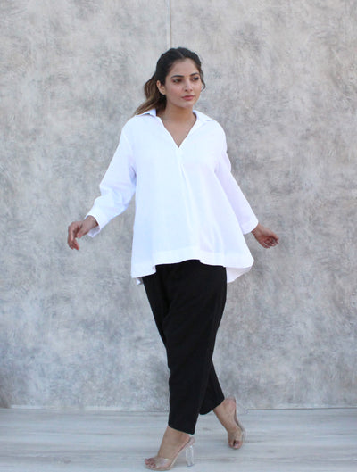Women's linen blouse white Linen collar shirt, T-shirt in 3/4 sleeves Linen Shirt Blouse, Collared Shirt Top, Casual Top ,Linen Summer Trend, Handmade in India