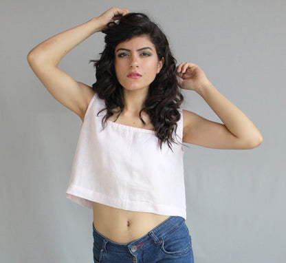 Casual square neck crop 100% Linen Top