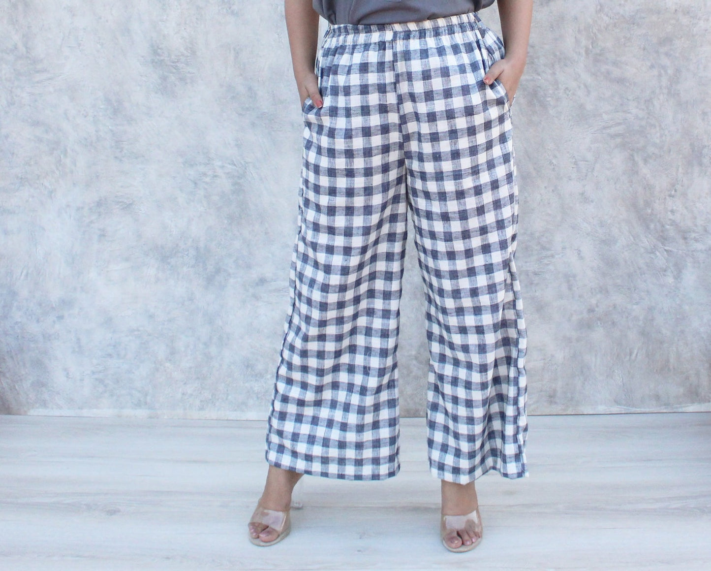 Casual Soft Cotton Loose Blouse with Checks Pants